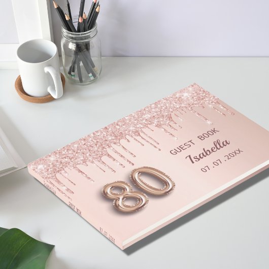 80ste verjaardag roos goud glitter roze monogram t gastenboek