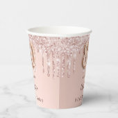 80ste verjaardag roos gouden druppels monogram papieren bekers (Rechts)