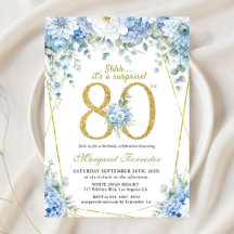80ste verjaardag Stofblauw bloemmotief Gouden lijs