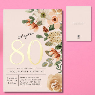 80ste verjaardag Vintage bloemengoud Folie Uitnodiging