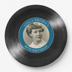 80ste verjaardag Vinylplaat Blauw Papieren Bordje