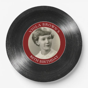 80ste verjaardag Vinylplaat Retro Papieren Bordje