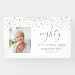 80ste verjaardag Witte Zilveren Confetti Foto Spandoek