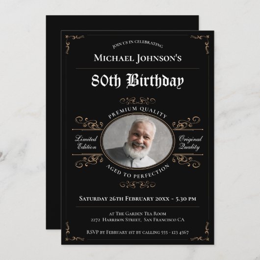 80ste verjaardag Zwart Goud Aged to Perfection Cla Kaart (Voorkant / Achterkant)