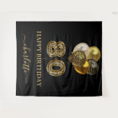80ste verjaardag zwart goud luipaard naam script wandkleed (Voorkant (horizontaal))