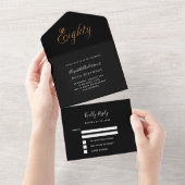 80ste verjaardag zwart goud script RSVP All In One Uitnodiging (Afscheurbaar)