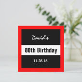 80ste Verjaardag Zwart met Rood Lijst Custom A01E Kaart (Staand voorkant)