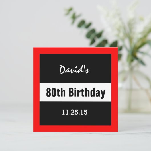 80ste Verjaardag Zwart met Rood Lijst Custom A01E Kaart (Staand voorkant)
