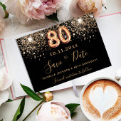 80ste verjaardag zwart roos goud glitter sparkles save the date