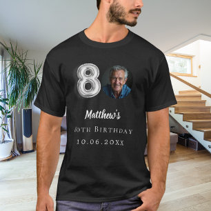 80ste verjaardag zwart zilver foto t-shirt