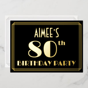 80ste verjaardagsfeest: Art Deco-look “80”, met na Folie Uitnodiging