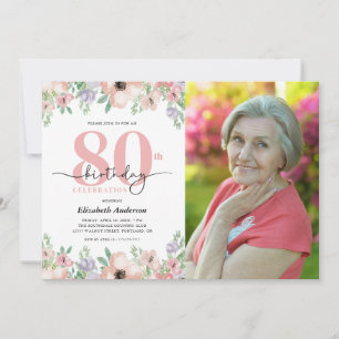 80ste Verjaardagsfeest Elegante Pastel Bloem Foto Kaart