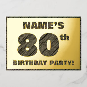 80ste Verjaardagsfeest — Krachtige, Nep Houtstruct Folie Uitnodiging
