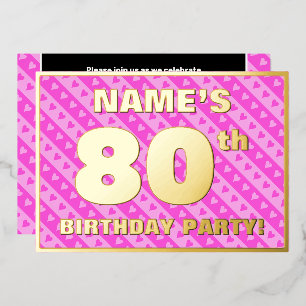 80ste Verjaardagsfeest — Leuke Roze Harten en Stre Folie Uitnodiging