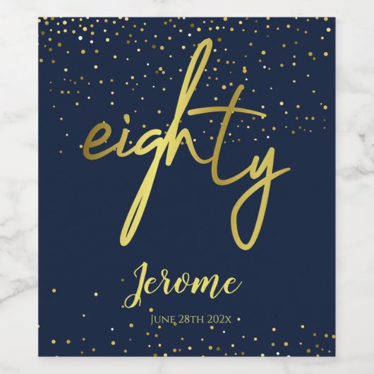 80ste verjaardagsfeestje Glamorous Navy Gold Wijn Etiket (Enkel label)