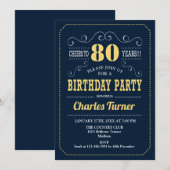 80ste verjaardagsfeestje - Navy Gold Kaart (Voorkant / Achterkant)