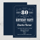 80ste verjaardagsfeestje - Navy White Kaart (Voorkant / Achterkant)