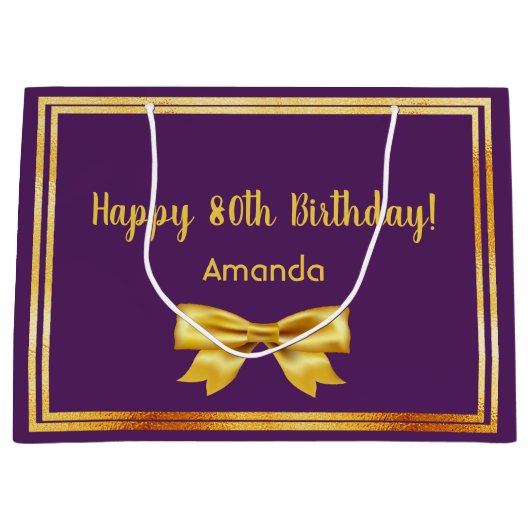 80ste verjaardagsfeestje paarse gouden naam boog e groot cadeauzakje (Voorkant)