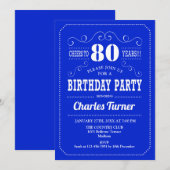 80ste verjaardagsfeestje - Royal Blue White Kaart (Voorkant / Achterkant)