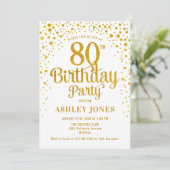 80ste verjaardagsfeestje - Wit & Goud Kaart (Staand voorkant)