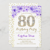 80ste verjaardagsfeestje - witgoud Paarse Kaart (Voorkant / Achterkant)