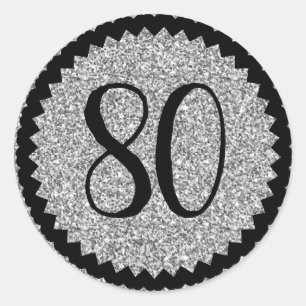 80ste verjaardagsfeestje zilveren glitter klassiek ronde sticker