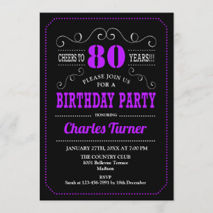 80ste verjaardagsfeestje - Zwart Paarse Kaart
