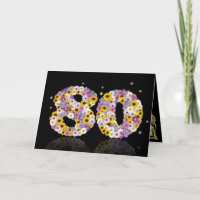 80ste verjaardagskaart met bloemrijke letters