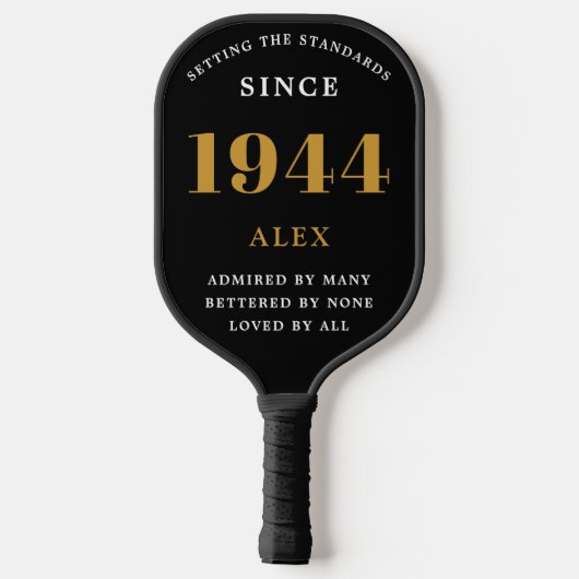 80ste Verjaardagsnaam 1944 Zwart Goud Elegant Chic Pickleball Paddle (Achterkant)