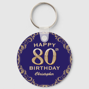 80ste verpartij Navy Blue en Gouden Glitters Sleutelhanger