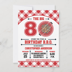 80th Birthday Barbecue Invitation Kaart