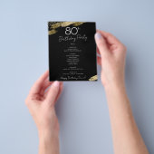 80th Birthday Black and Gold Party Menu Flyer (Hand)