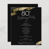 80th Birthday Black and Gold Party Menu Flyer (Voorkant / Achterkant)