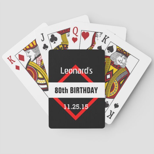 80th Birthday Black with Red Frame Custom A60 Speelkaarten (Achterkant)