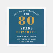 80th Birthday Blue and Gold Voeg Jouw namen toe Servet (Voorkant)