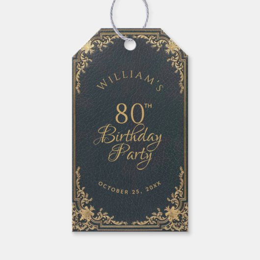80th Birthday Blue Goud Elegant Script Cadeaulabel (Voorkant)
