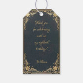 80th Birthday Blue Goud Elegant Script Cadeaulabel (Achterkant)