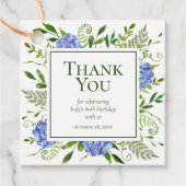80th Birthday Blue Hydrangeas Dank u Bedankjes Labels (Voorkant)