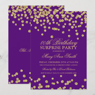 80th Birthday Gold Glitter Purple-verrassingen Kaart