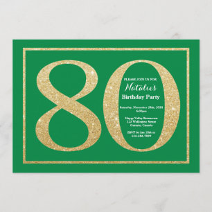 80th Birthday Green en Gold Glitter Kaart