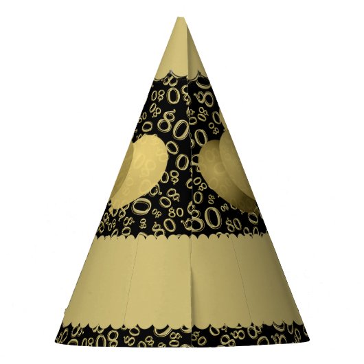 80th Birthday Number Pattern Gold/Black Scallops Feesthoedjes (Achterkant)
