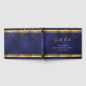 80th Birthday Party dark blue gold confetti Gastenboek (Volledig)