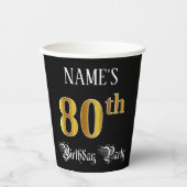 80th Birthday Party — Fancy Script, Faux Gold Look Papieren Bekers (Voorkant)