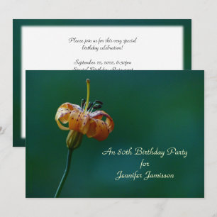 80th Birthday Party Invitation, Yellow Lily Kaart