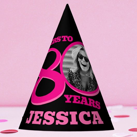 80th birthday personalized photo pink black feesthoedjes