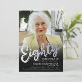 80th Birthday photo silver eighty script party Kaart (Staand voorkant)