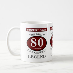 80th Birthday Red Genuine Legend Jouw naam toevoeg Koffiemok