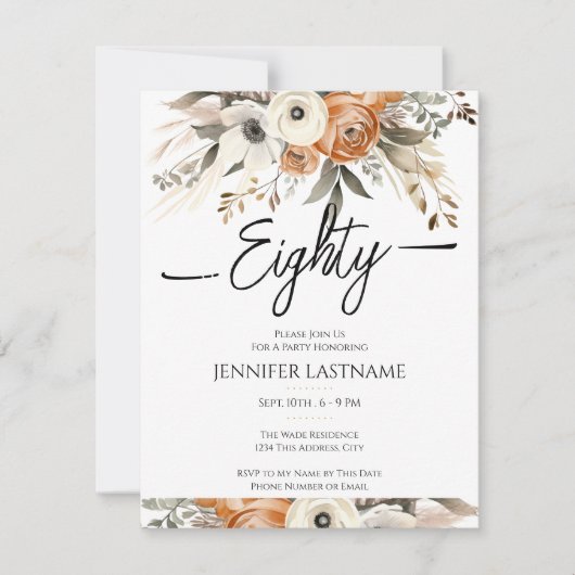 80th Birthday Rustic Floral Fall  Kaart (Voorkant)