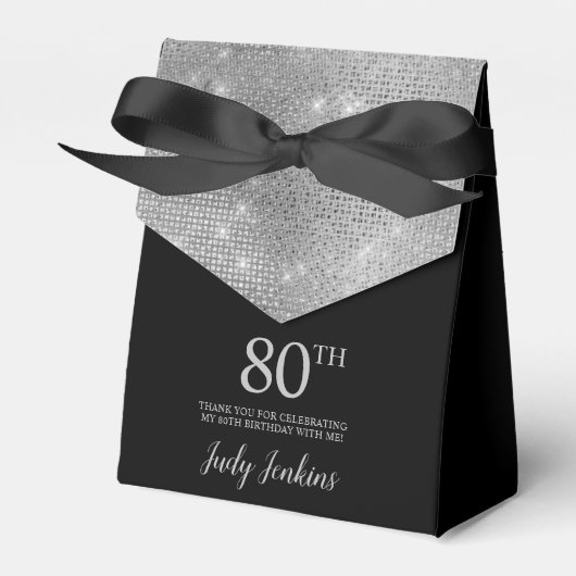 80th Birthday Silver Thank You Favor Box Bedankdoosjes (Voorkant Zijde)