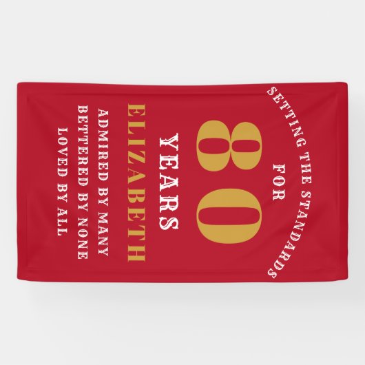 80th Birthday Standards Rood en Goud Voeg Jouw naa Spandoek (Horizontaal)